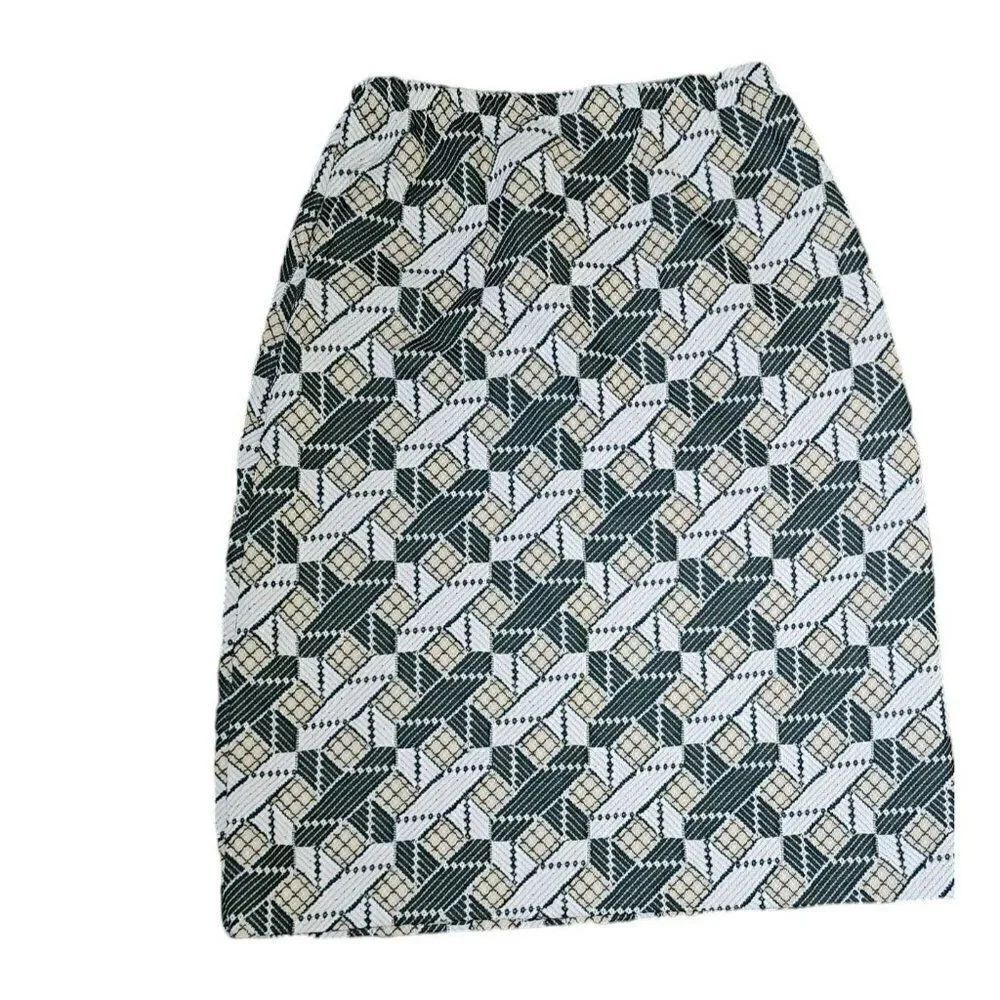 Vintage 70s Pencil Skirt Womens Size Small Black Green Double Knit Polyester